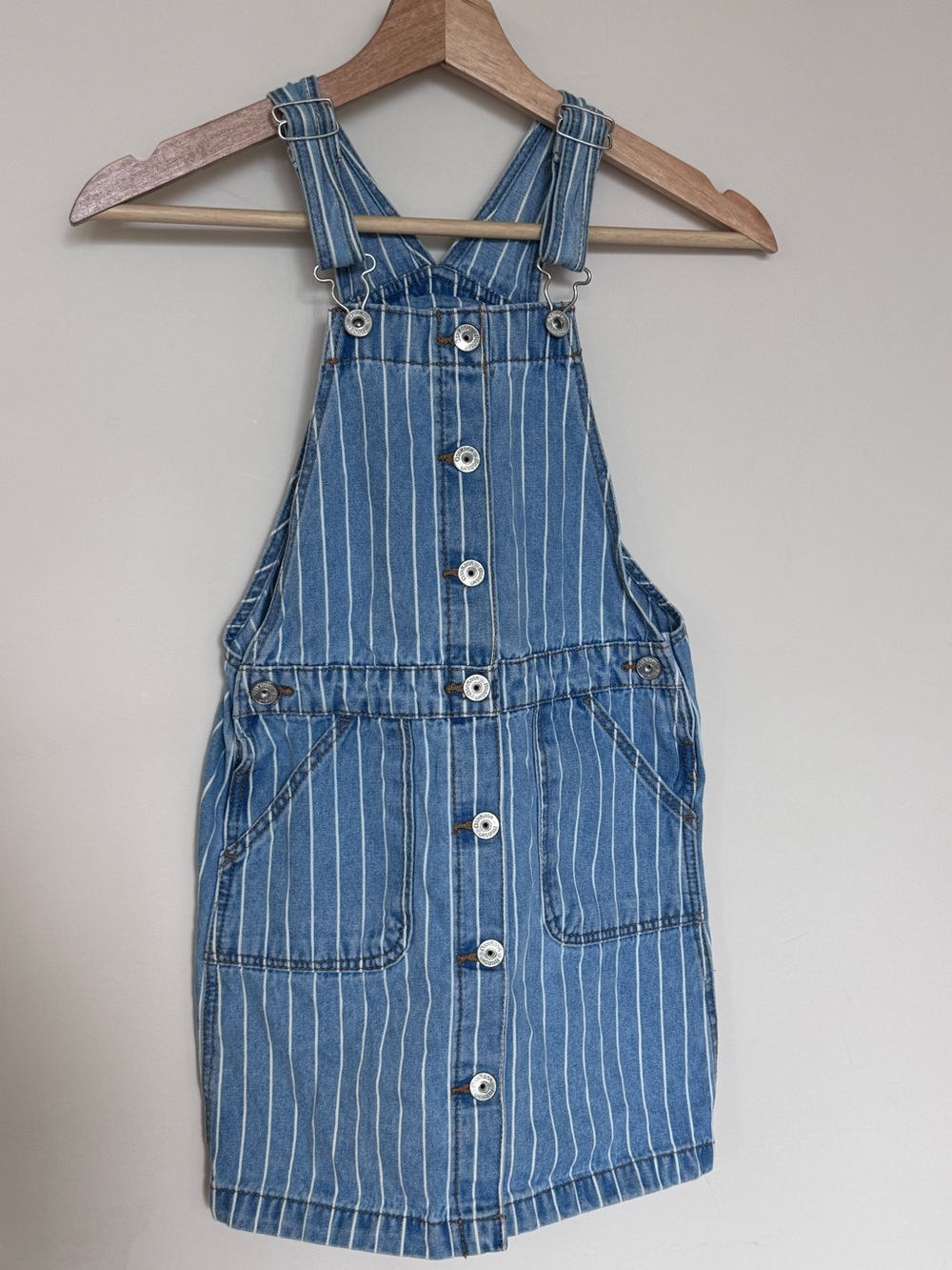 OshKosh B’Gosh Girls Striped Denim Skirt Overalls Pinafore Jumper Blue & White
